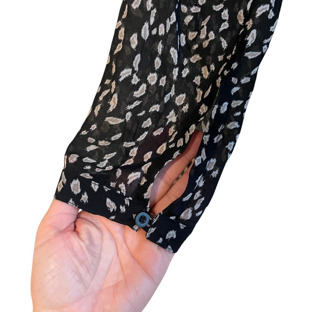 Cloth & Stone Anthropologie Button Down Shirt Semi Sheer Animal Print Black XS - Picture 6 of 12